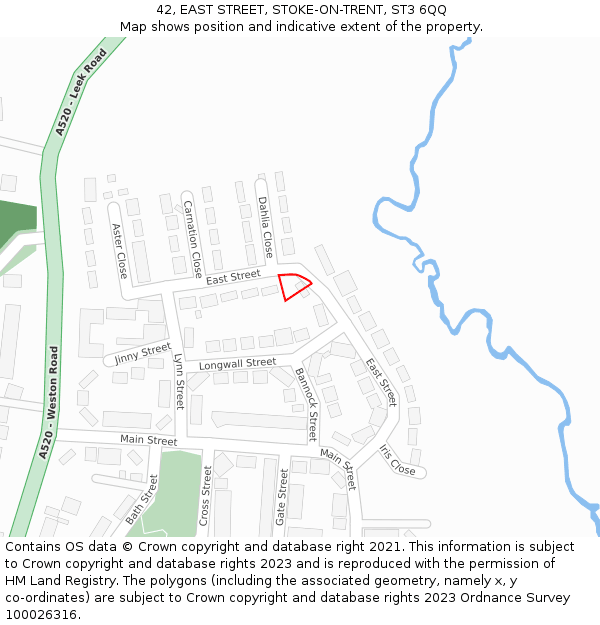 42, EAST STREET, STOKE-ON-TRENT, ST3 6QQ: Location map and indicative extent of plot