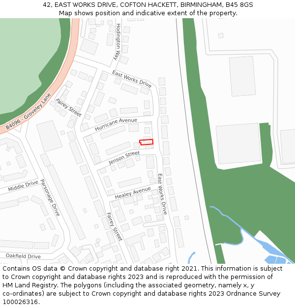 42, EAST WORKS DRIVE, COFTON HACKETT, BIRMINGHAM, B45 8GS: Location map and indicative extent of plot