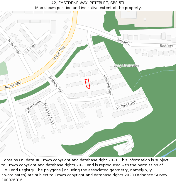 42, EASTDENE WAY, PETERLEE, SR8 5TL: Location map and indicative extent of plot