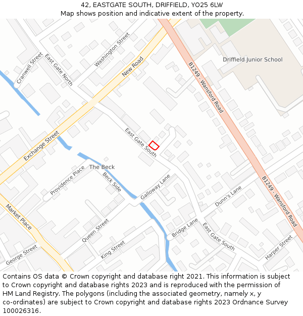 42, EASTGATE SOUTH, DRIFFIELD, YO25 6LW: Location map and indicative extent of plot