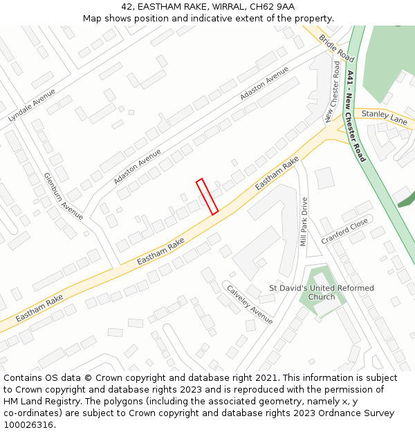 42, EASTHAM RAKE, WIRRAL, CH62 9AA: Location map and indicative extent of plot