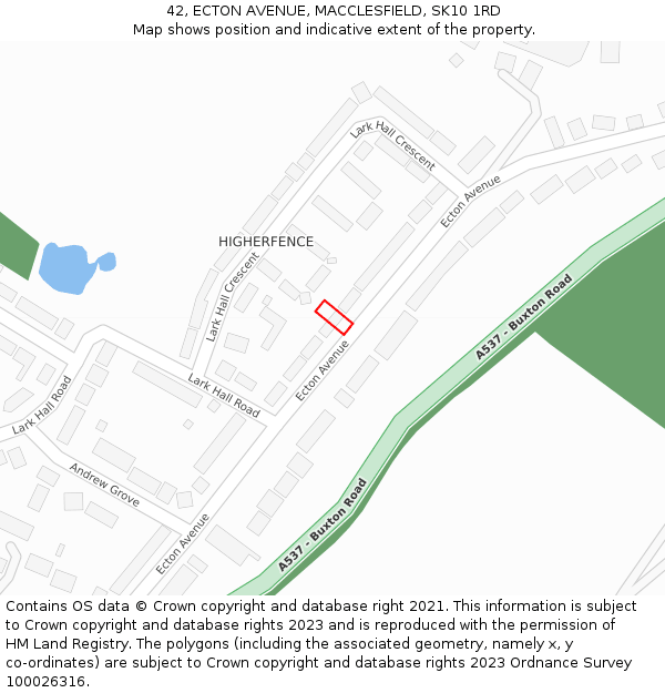 42, ECTON AVENUE, MACCLESFIELD, SK10 1RD: Location map and indicative extent of plot