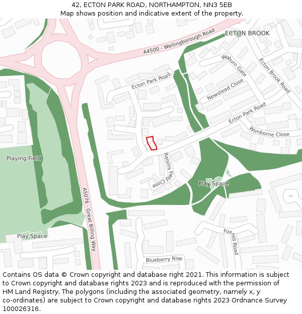 42, ECTON PARK ROAD, NORTHAMPTON, NN3 5EB: Location map and indicative extent of plot