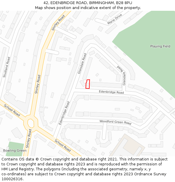 42, EDENBRIDGE ROAD, BIRMINGHAM, B28 8PU: Location map and indicative extent of plot