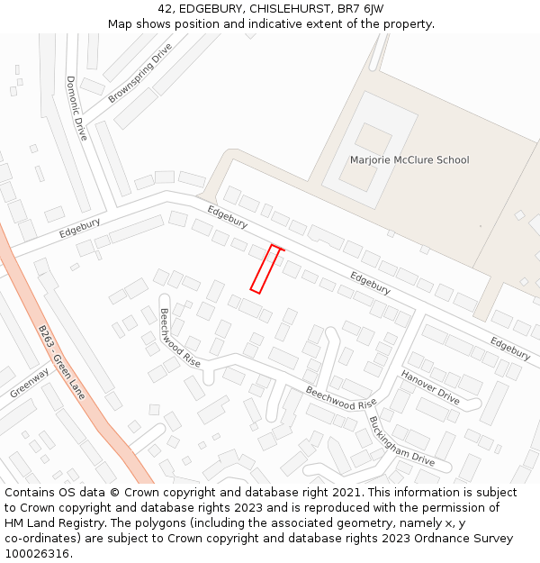 42, EDGEBURY, CHISLEHURST, BR7 6JW: Location map and indicative extent of plot