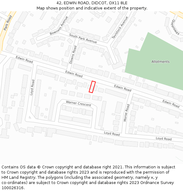 42, EDWIN ROAD, DIDCOT, OX11 8LE: Location map and indicative extent of plot