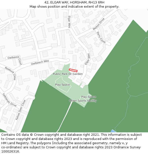 42, ELGAR WAY, HORSHAM, RH13 6RH: Location map and indicative extent of plot