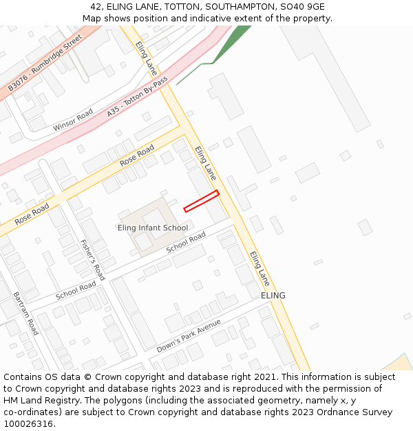 42, ELING LANE, TOTTON, SOUTHAMPTON, SO40 9GE: Location map and indicative extent of plot