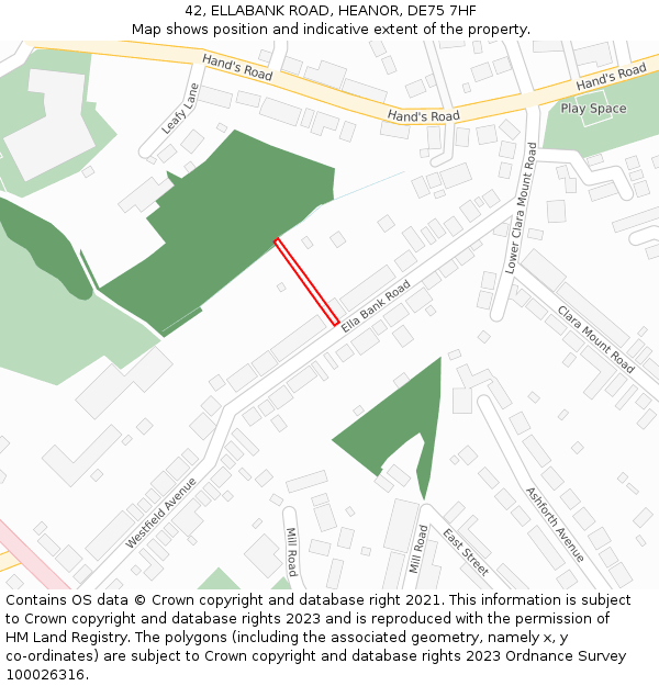 42, ELLABANK ROAD, HEANOR, DE75 7HF: Location map and indicative extent of plot