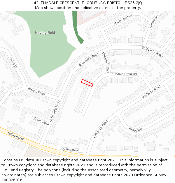 42, ELMDALE CRESCENT, THORNBURY, BRISTOL, BS35 2JQ: Location map and indicative extent of plot