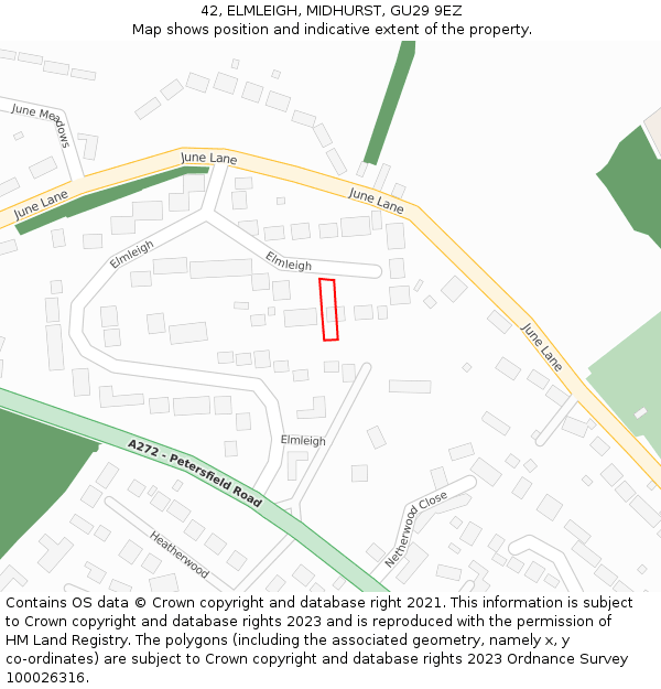 42, ELMLEIGH, MIDHURST, GU29 9EZ: Location map and indicative extent of plot