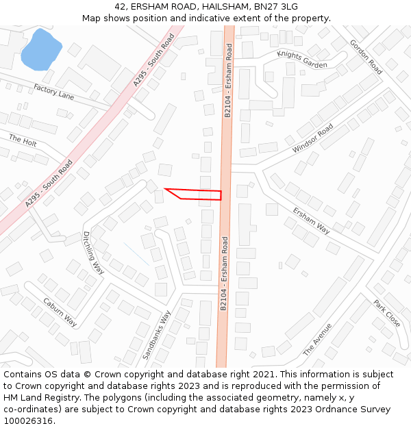 42, ERSHAM ROAD, HAILSHAM, BN27 3LG: Location map and indicative extent of plot