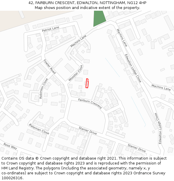 42, FAIRBURN CRESCENT, EDWALTON, NOTTINGHAM, NG12 4HP: Location map and indicative extent of plot