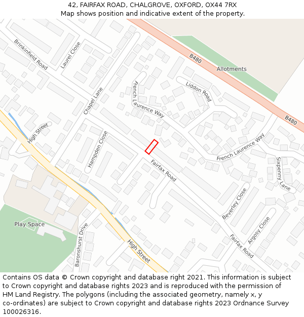 42, FAIRFAX ROAD, CHALGROVE, OXFORD, OX44 7RX: Location map and indicative extent of plot