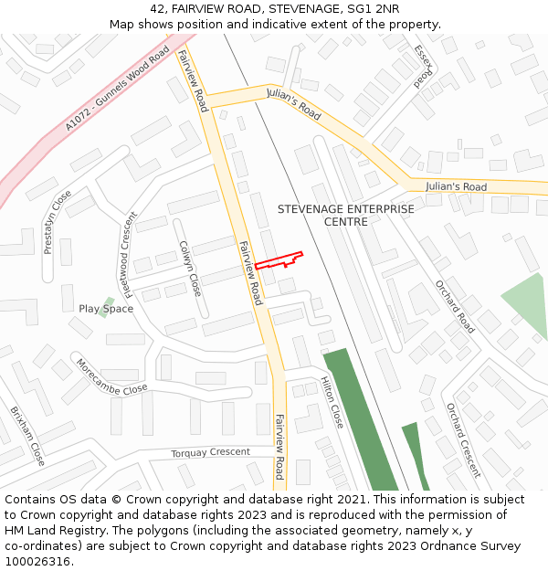 42, FAIRVIEW ROAD, STEVENAGE, SG1 2NR: Location map and indicative extent of plot