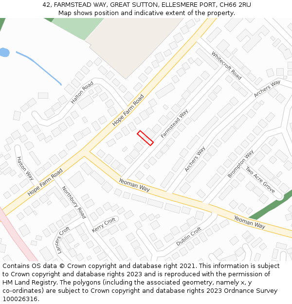 42, FARMSTEAD WAY, GREAT SUTTON, ELLESMERE PORT, CH66 2RU: Location map and indicative extent of plot