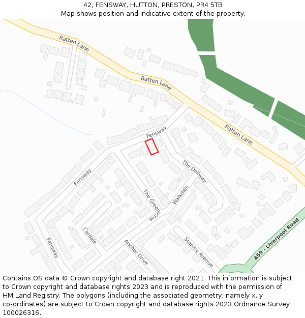 42, FENSWAY, HUTTON, PRESTON, PR4 5TB: Location map and indicative extent of plot
