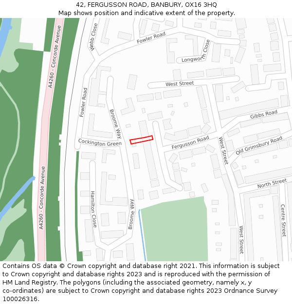 42, FERGUSSON ROAD, BANBURY, OX16 3HQ: Location map and indicative extent of plot