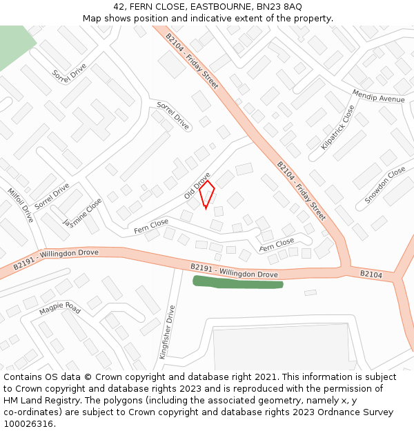 42, FERN CLOSE, EASTBOURNE, BN23 8AQ: Location map and indicative extent of plot