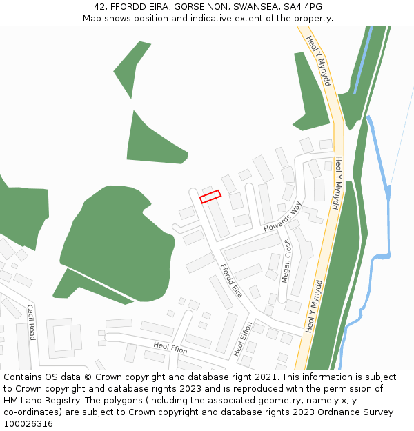 42, FFORDD EIRA, GORSEINON, SWANSEA, SA4 4PG: Location map and indicative extent of plot