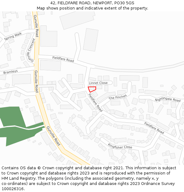 42, FIELDFARE ROAD, NEWPORT, PO30 5GS: Location map and indicative extent of plot