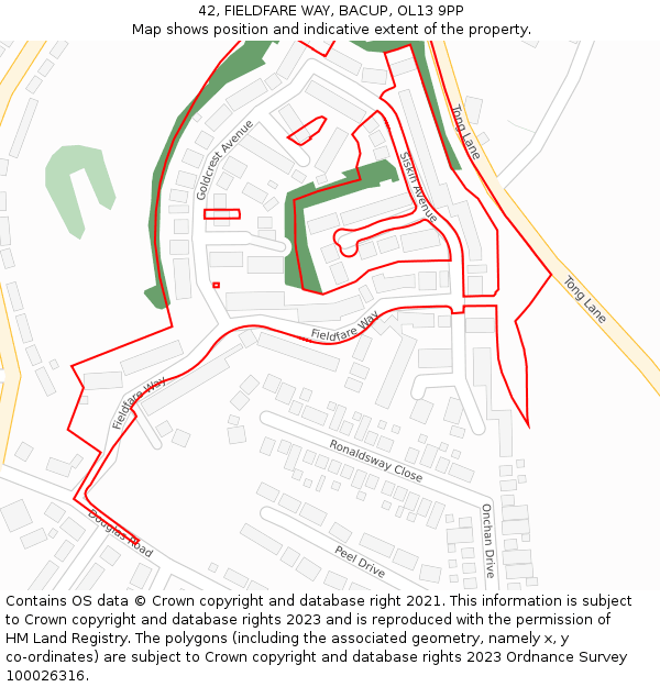 42, FIELDFARE WAY, BACUP, OL13 9PP: Location map and indicative extent of plot