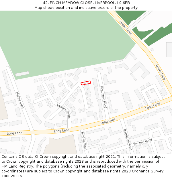 42, FINCH MEADOW CLOSE, LIVERPOOL, L9 6EB: Location map and indicative extent of plot