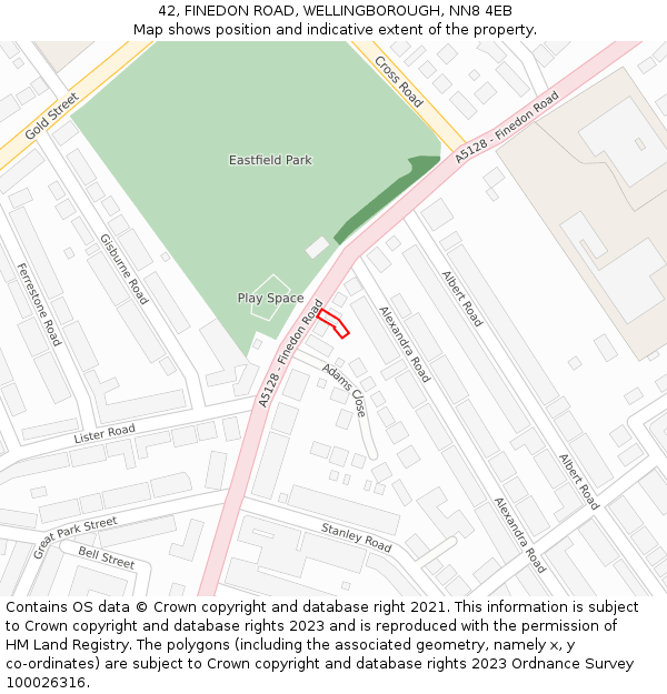 42, FINEDON ROAD, WELLINGBOROUGH, NN8 4EB: Location map and indicative extent of plot