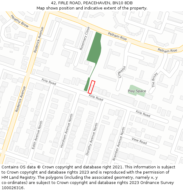 42, FIRLE ROAD, PEACEHAVEN, BN10 8DB: Location map and indicative extent of plot