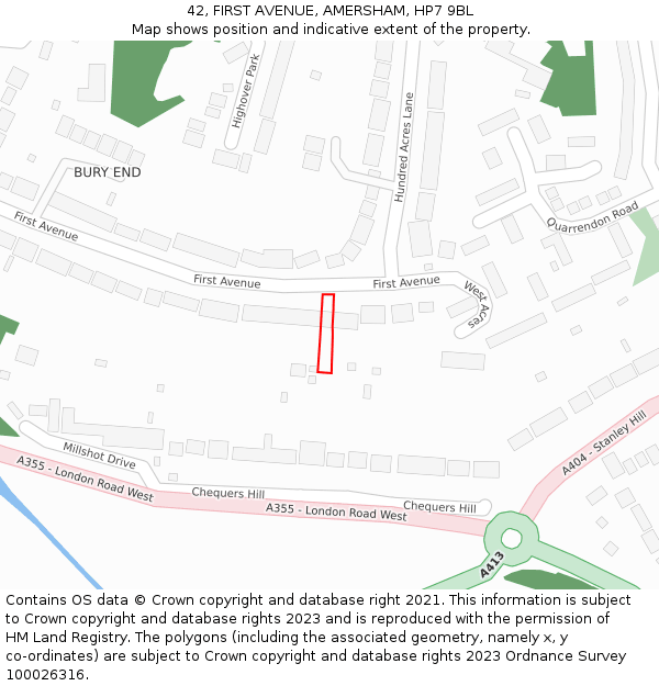 42, FIRST AVENUE, AMERSHAM, HP7 9BL: Location map and indicative extent of plot