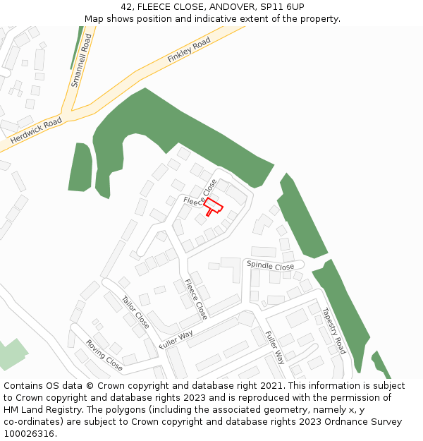 42, FLEECE CLOSE, ANDOVER, SP11 6UP: Location map and indicative extent of plot