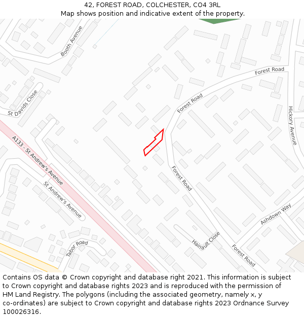 42, FOREST ROAD, COLCHESTER, CO4 3RL: Location map and indicative extent of plot