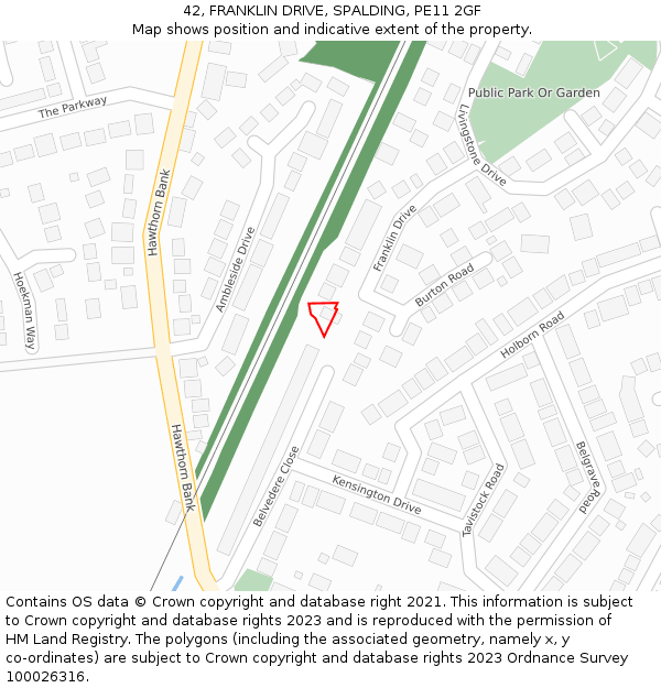 42, FRANKLIN DRIVE, SPALDING, PE11 2GF: Location map and indicative extent of plot