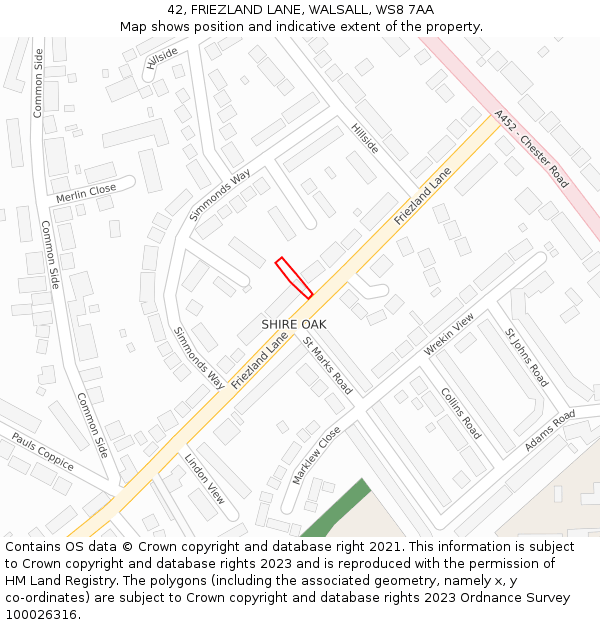 42, FRIEZLAND LANE, WALSALL, WS8 7AA: Location map and indicative extent of plot