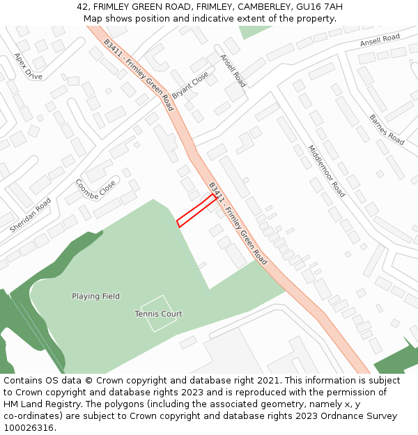 42, FRIMLEY GREEN ROAD, FRIMLEY, CAMBERLEY, GU16 7AH: Location map and indicative extent of plot