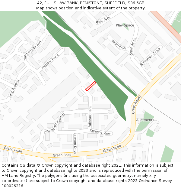 42, FULLSHAW BANK, PENISTONE, SHEFFIELD, S36 6GB: Location map and indicative extent of plot