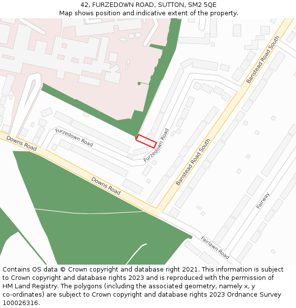 42, FURZEDOWN ROAD, SUTTON, SM2 5QE: Location map and indicative extent of plot