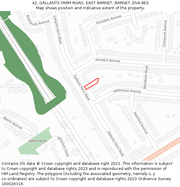 42, GALLANTS FARM ROAD, EAST BARNET, BARNET, EN4 8ES: Location map and indicative extent of plot