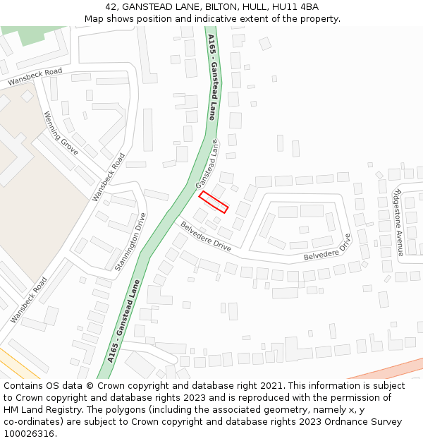 42, GANSTEAD LANE, BILTON, HULL, HU11 4BA: Location map and indicative extent of plot