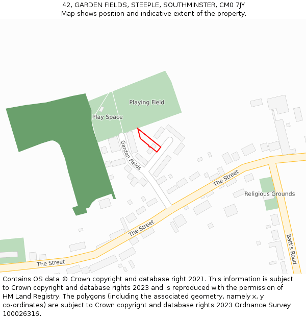 42, GARDEN FIELDS, STEEPLE, SOUTHMINSTER, CM0 7JY: Location map and indicative extent of plot