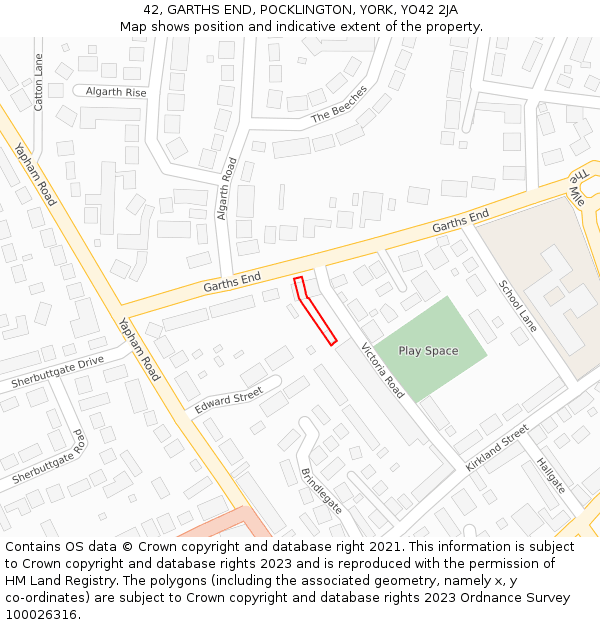 42, GARTHS END, POCKLINGTON, YORK, YO42 2JA: Location map and indicative extent of plot