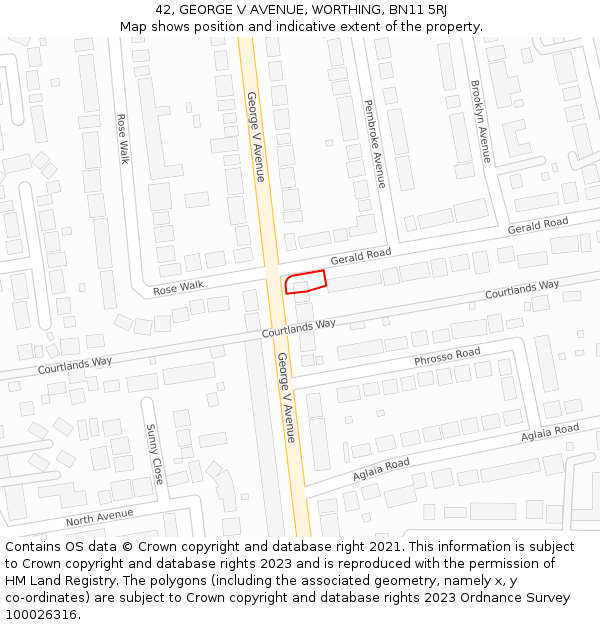 42, GEORGE V AVENUE, WORTHING, BN11 5RJ: Location map and indicative extent of plot