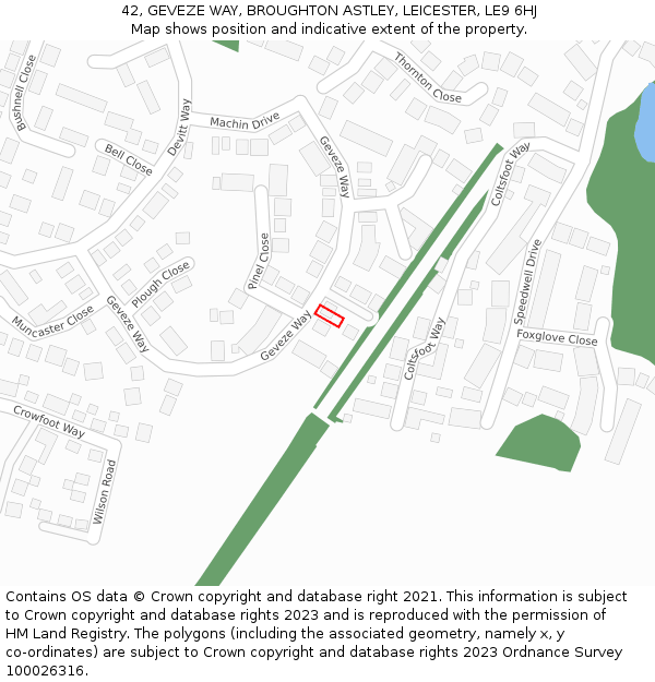 42, GEVEZE WAY, BROUGHTON ASTLEY, LEICESTER, LE9 6HJ: Location map and indicative extent of plot