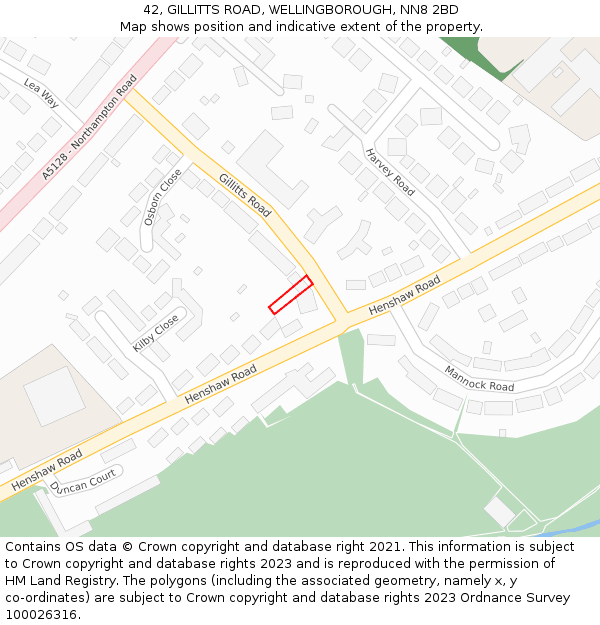42, GILLITTS ROAD, WELLINGBOROUGH, NN8 2BD: Location map and indicative extent of plot