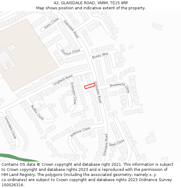 42, GLAISDALE ROAD, YARM, TS15 9RP: Location map and indicative extent of plot