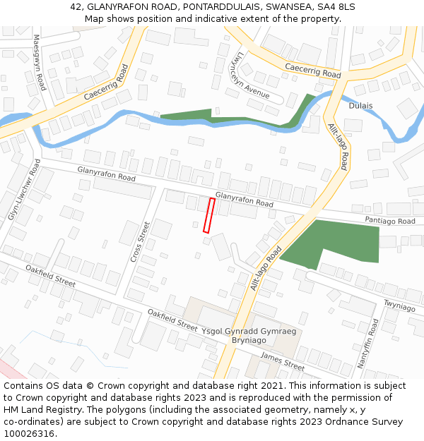 42, GLANYRAFON ROAD, PONTARDDULAIS, SWANSEA, SA4 8LS: Location map and indicative extent of plot