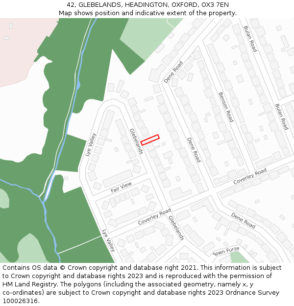 42, GLEBELANDS, HEADINGTON, OXFORD, OX3 7EN: Location map and indicative extent of plot