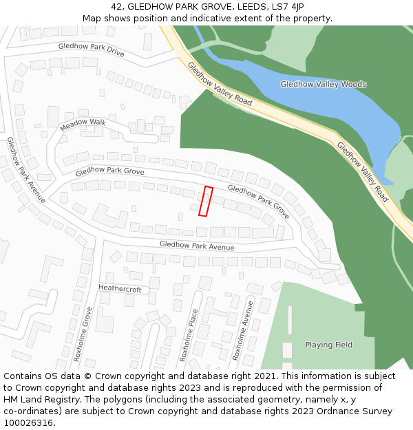 42, GLEDHOW PARK GROVE, LEEDS, LS7 4JP: Location map and indicative extent of plot