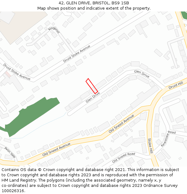 42, GLEN DRIVE, BRISTOL, BS9 1SB: Location map and indicative extent of plot