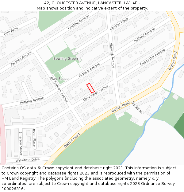 42, GLOUCESTER AVENUE, LANCASTER, LA1 4EU: Location map and indicative extent of plot